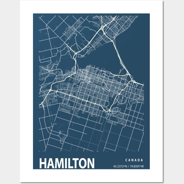 Hamilton Blueprint Street Map, Hamilton Colour Map Prints Wall Art by tienstencil